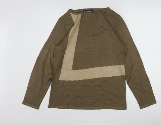 Carol Patterson Women Brown Geometric Wool Blend Pullover Jumper S