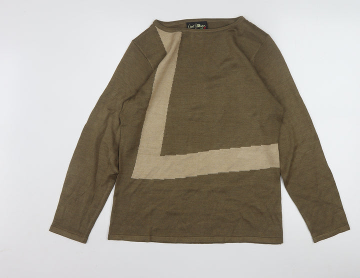 Carol Patterson Women Brown Geometric Wool Blend Pullover Jumper S