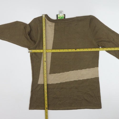 Carol Patterson Women Brown Geometric Wool Blend Pullover Jumper S