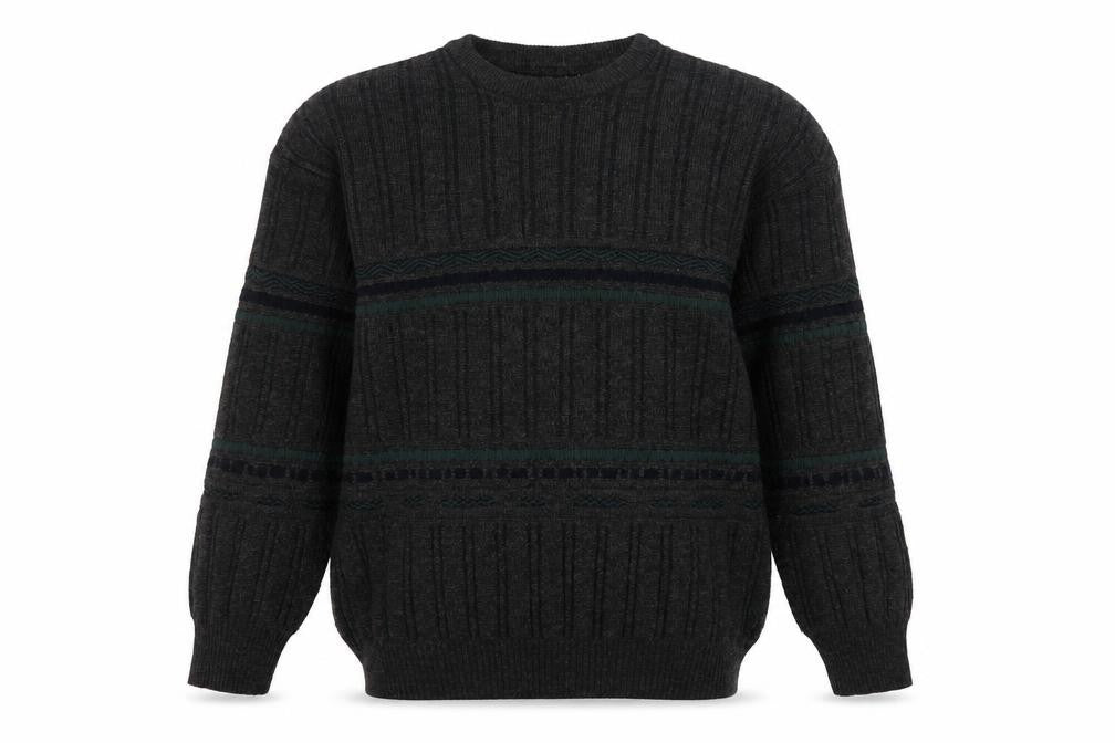 Front view of Rapp Knitwear Men's Grey Wool Blend Cable jumper L