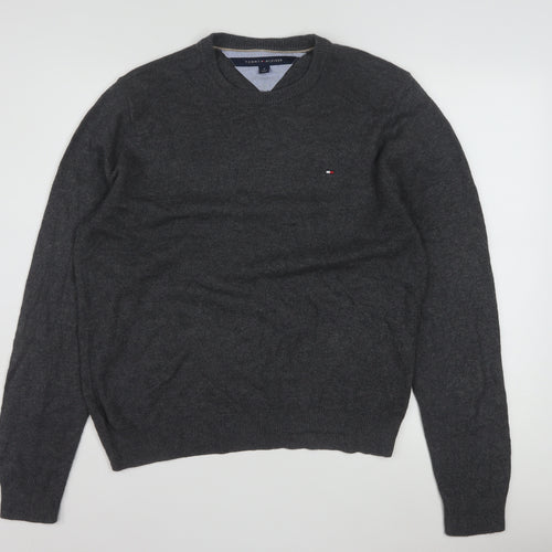 Tommy Hilfiger Men's Grey M Crew Neck Cotton Knit Jumper