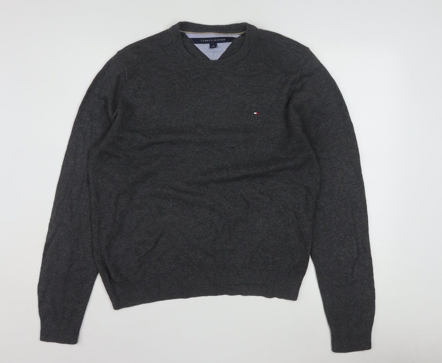 Tommy Hilfiger Men's Grey M Crew Neck Cotton Knit Jumper