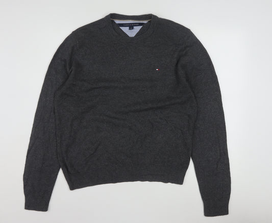 Tommy Hilfiger Men's Grey M Crew Neck Cotton Knit Jumper