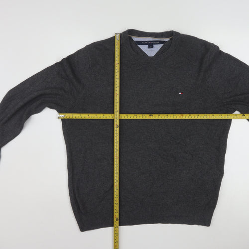 Tommy Hilfiger Men's Grey M Crew Neck Cotton Knit Jumper