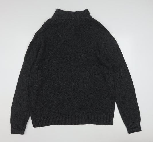 Chaps Men's Grey Cotton Henley Jumper XL High Neck Classic Knit