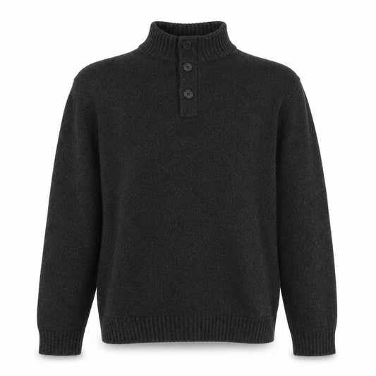 Front view of Chaps Men's Grey Cotton Henley Jumper XL High Neck Classic Knit