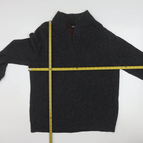 Chaps Men's Grey Cotton Henley Jumper XL High Neck Classic Knit