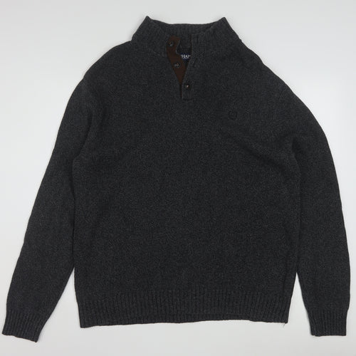Chaps Men's Grey Cotton Henley Jumper XL High Neck Classic Knit