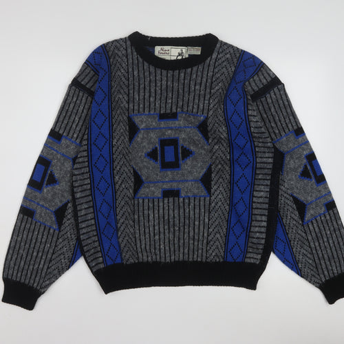 Nino Forier by Randy River Men's Blue Grey Geometric Knit Jumper M