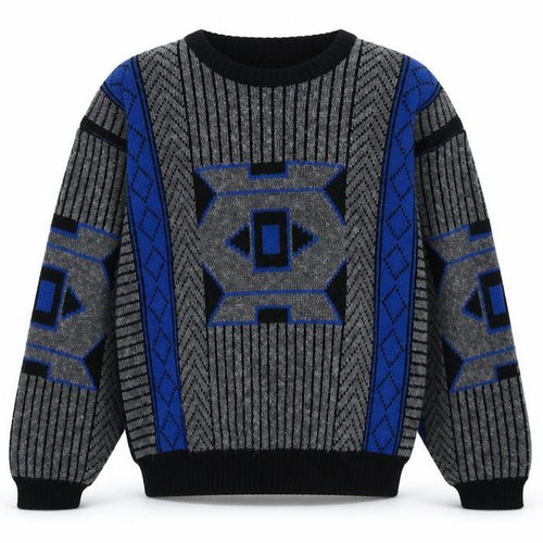 Nino Forier by Randy River Men's Blue Grey Geometric Knit Jumper M