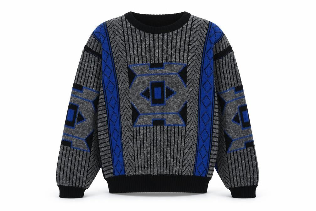 Nino Forier by Randy River Men's Blue Grey Geometric Knit Jumper M