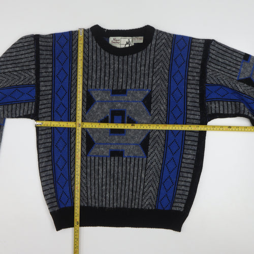 Nino Forier by Randy River Men's Blue Grey Geometric Knit Jumper M