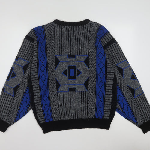 Nino Forier by Randy River Men's Blue Grey Geometric Knit Jumper M