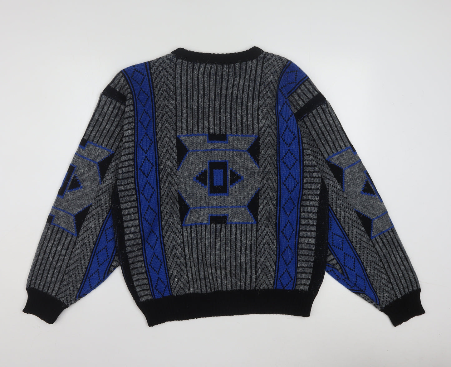 Nino Forier by Randy River Men's Blue Grey Geometric Knit Jumper M