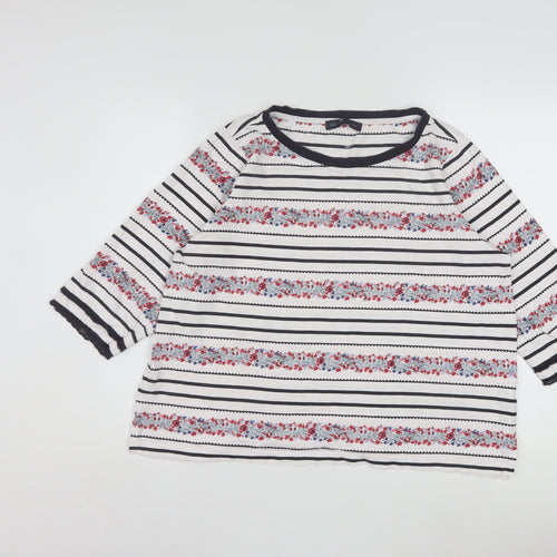 Marks and Spencer Womens Ivory Floral Stripe Cotton 3/4 Sleeve Petite T-Shirt Size 18