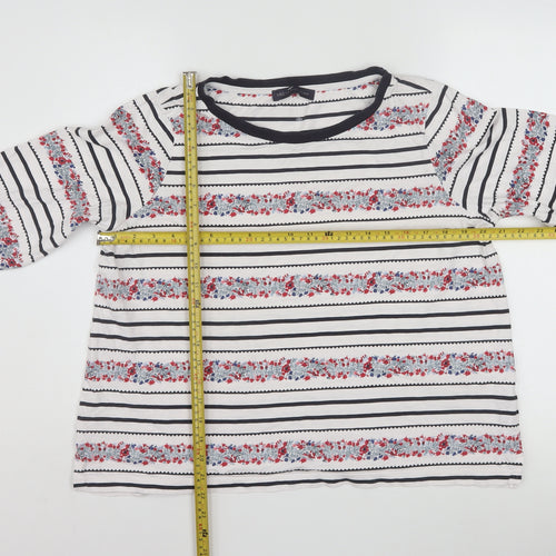 Marks and Spencer Womens Ivory Floral Stripe Cotton 3/4 Sleeve Petite T-Shirt Size 18