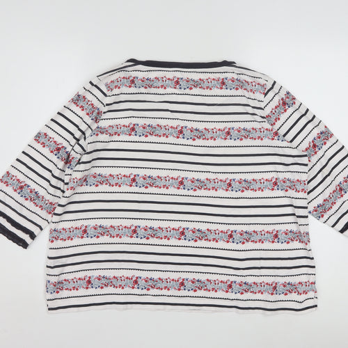 Marks and Spencer Womens Ivory Floral Stripe Cotton 3/4 Sleeve Petite T-Shirt Size 18