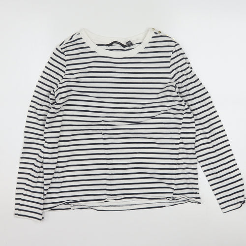 Vero Moda Women White Striped Long Sleeve Cotton T-Shirt M