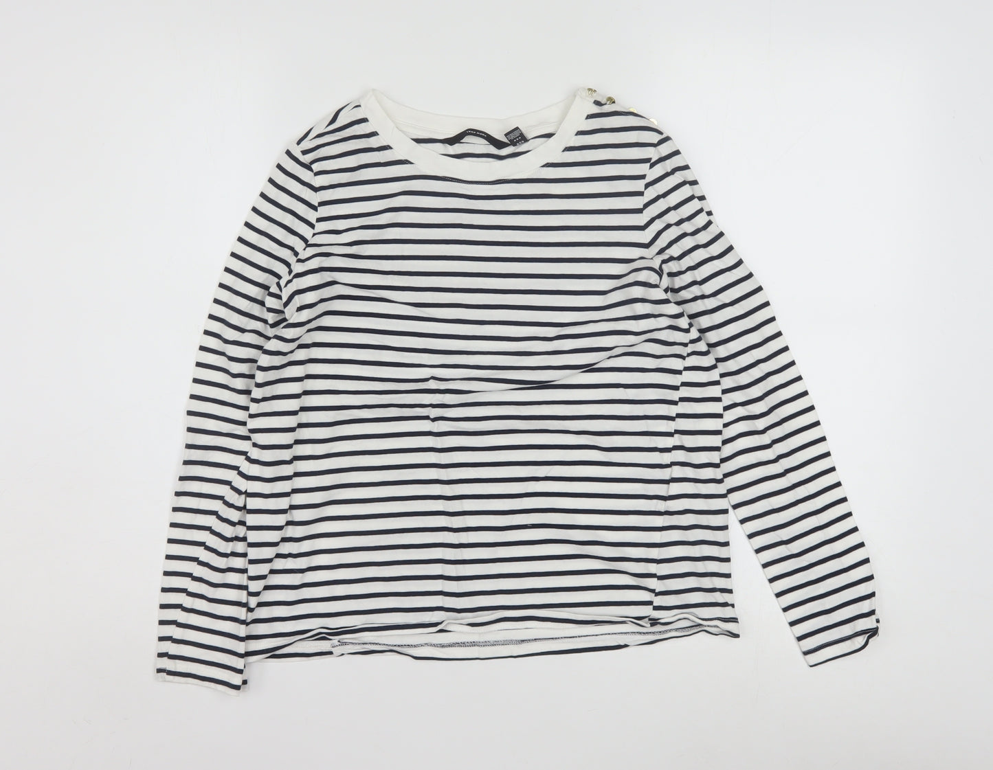 Vero Moda Women White Striped Long Sleeve Cotton T-Shirt M