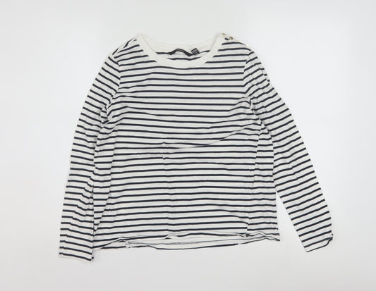 Vero Moda Women White Striped Long Sleeve Cotton T-Shirt M