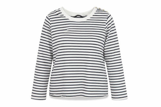 Front view of Vero Moda Women White Striped Long Sleeve Cotton T-Shirt M