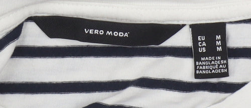 Vero Moda Women White Striped Long Sleeve Cotton T-Shirt M