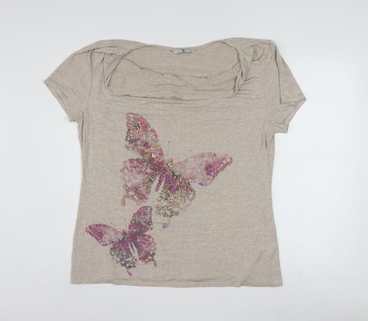 Tu Women’s Beige Butterfly Print Short Sleeve Viscose T-Shirt Size 16