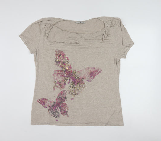 Tu Women’s Beige Butterfly Print Short Sleeve Viscose T-Shirt Size 16