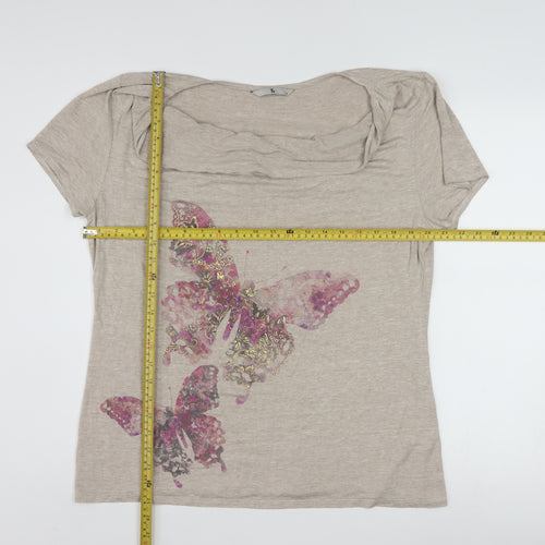 Tu Women’s Beige Butterfly Print Short Sleeve Viscose T-Shirt Size 16