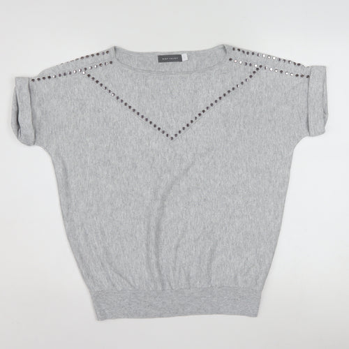 Mint Velvet Womens Grey Studded Knit Short Sleeve T-Shirt Size S