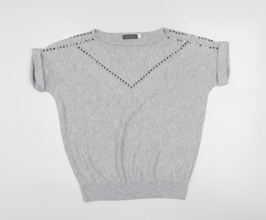 Mint Velvet Womens Grey Studded Knit Short Sleeve T-Shirt Size S