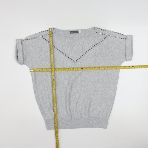 Mint Velvet Womens Grey Studded Knit Short Sleeve T-Shirt Size S