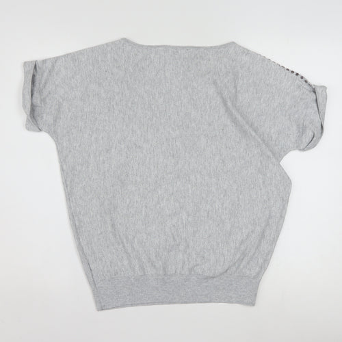 Mint Velvet Womens Grey Studded Knit Short Sleeve T-Shirt Size S