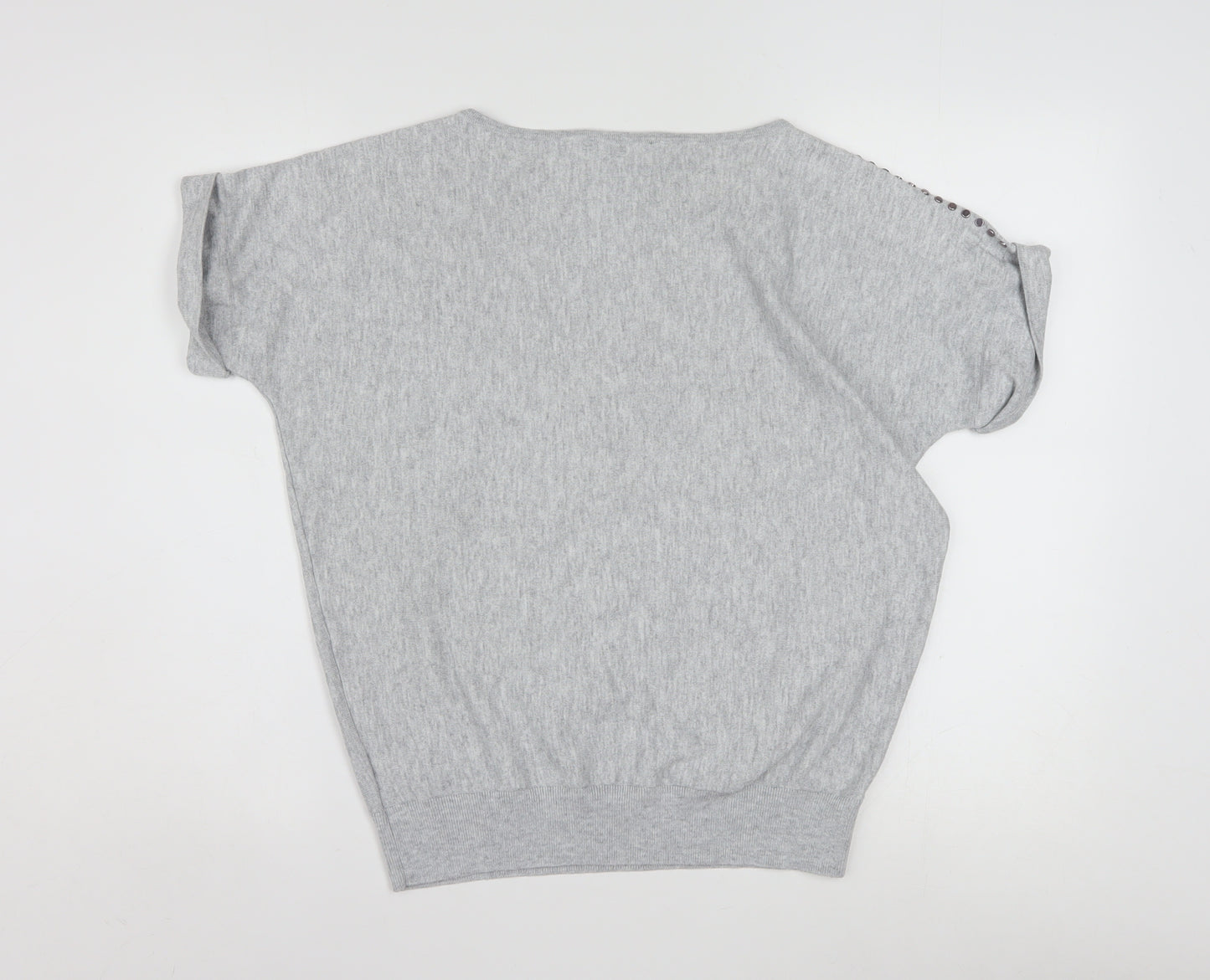 Mint Velvet Womens Grey Studded Knit Short Sleeve T-Shirt Size S