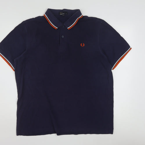 Fred Perry Men's Navy Blue XL Polo Shirt with Tipped Collar