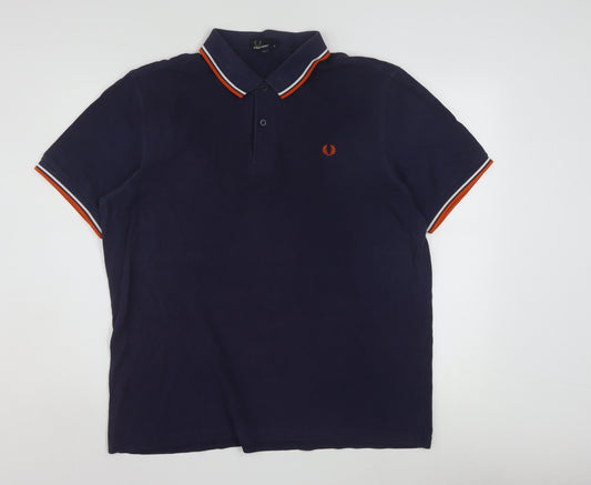 Fred Perry Men's Navy Blue XL Polo Shirt with Tipped Collar