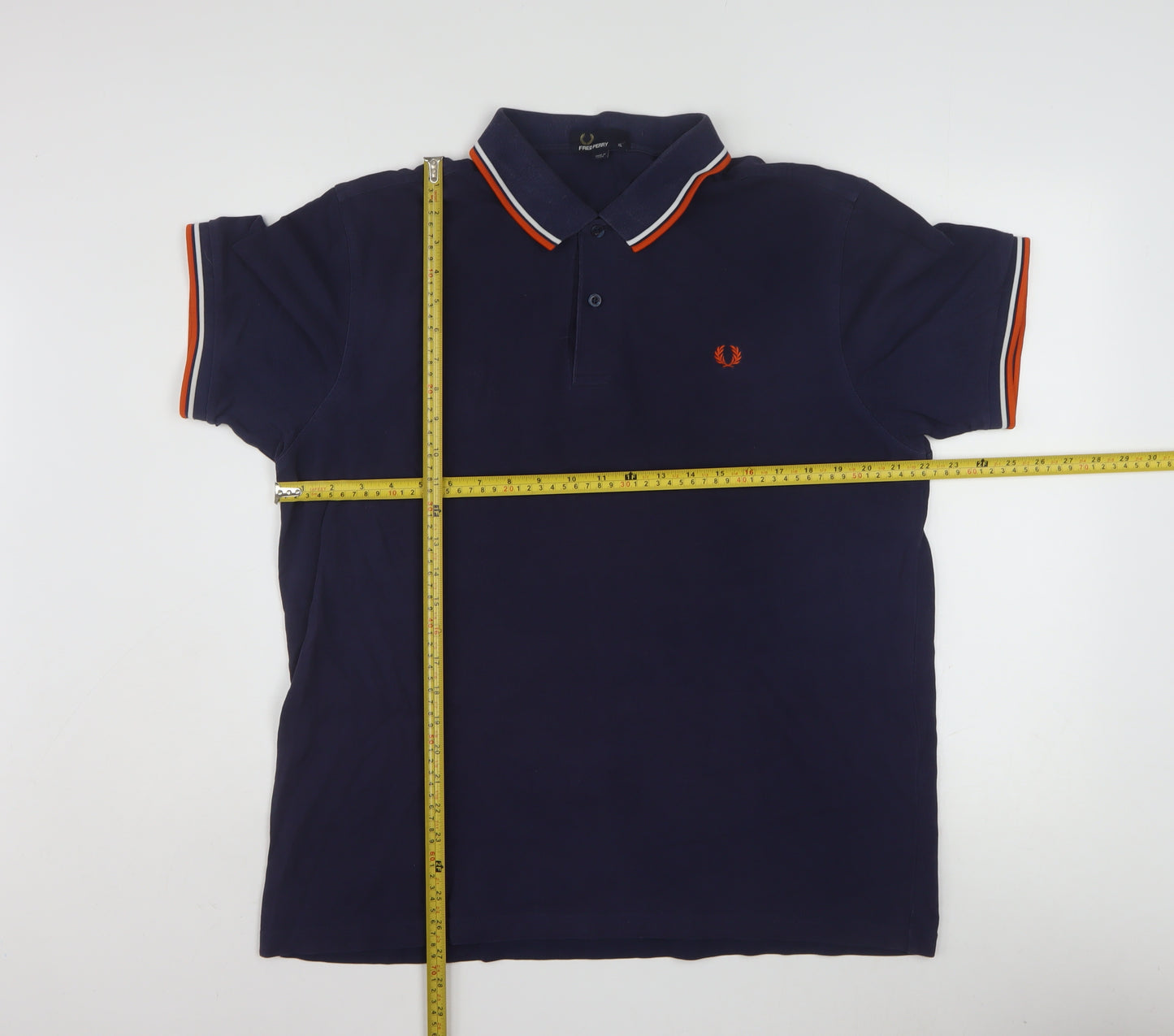 Fred Perry Men's Navy Blue XL Polo Shirt with Tipped Collar