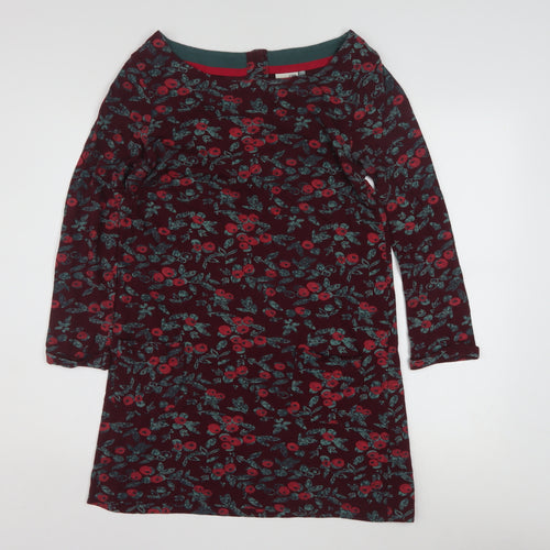 Weird Fish Women's Red Floral Tunic Top Size 10 Cotton Long Sleeve