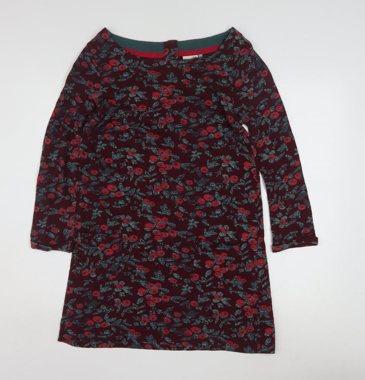 Weird Fish Women's Red Floral Tunic Top Size 10 Cotton Long Sleeve