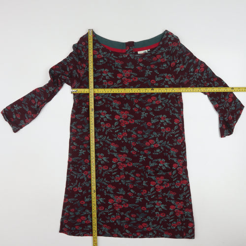 Weird Fish Women's Red Floral Tunic Top Size 10 Cotton Long Sleeve