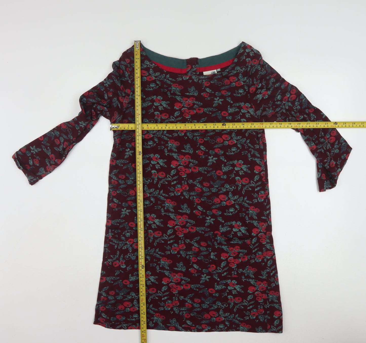 Weird Fish Women's Red Floral Tunic Top Size 10 Cotton Long Sleeve