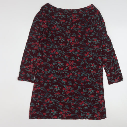 Weird Fish Women's Red Floral Tunic Top Size 10 Cotton Long Sleeve