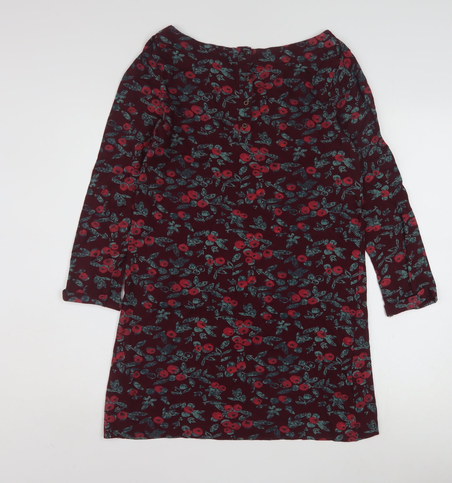 Weird Fish Women's Red Floral Tunic Top Size 10 Cotton Long Sleeve