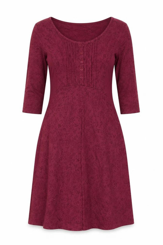 Front view of FatFace Women's Red Floral 3/4 Sleeve A-Line Dress, size 10