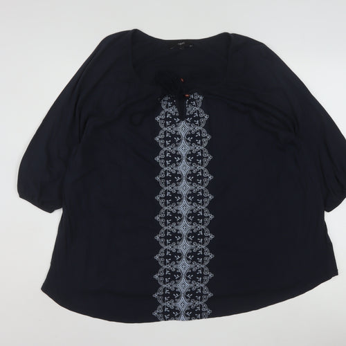 Next Women's Blue Embroidered Tunic Blouse Size 24 Cotton Modal