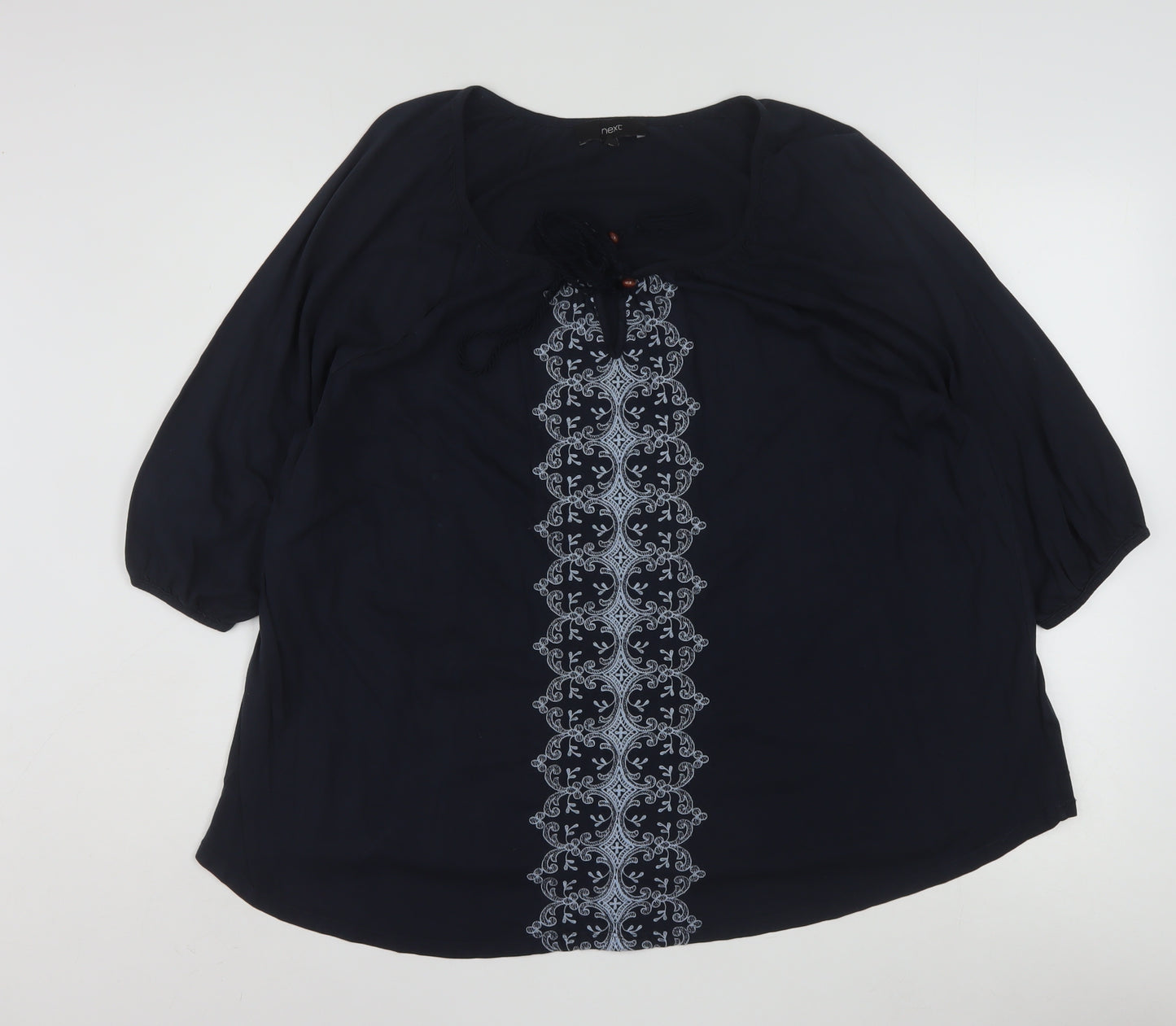 Next Women's Blue Embroidered Tunic Blouse Size 24 Cotton Modal