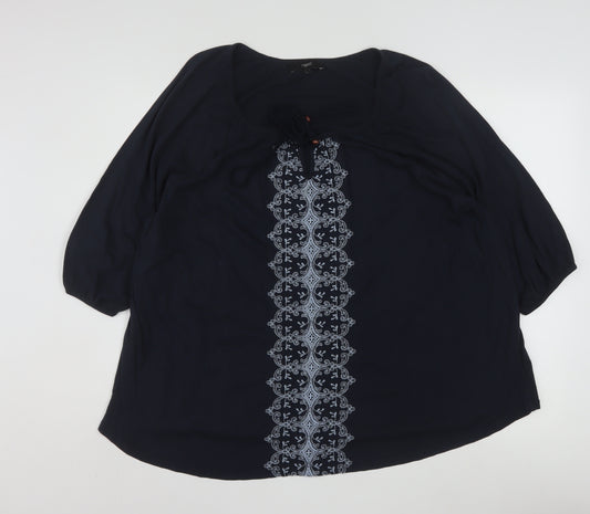 Next Women's Blue Embroidered Tunic Blouse Size 24 Cotton Modal