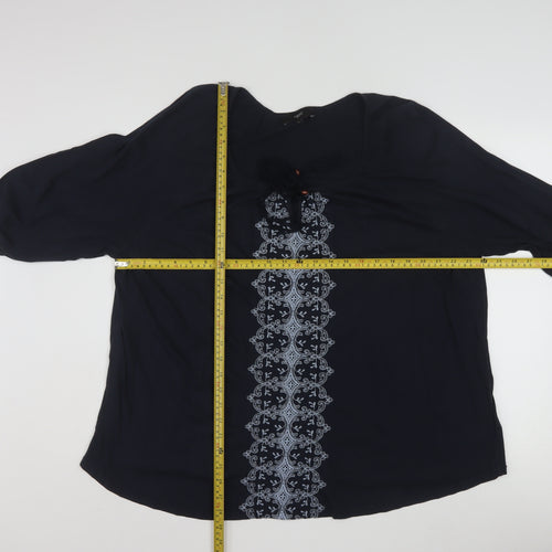 Next Women's Blue Embroidered Tunic Blouse Size 24 Cotton Modal