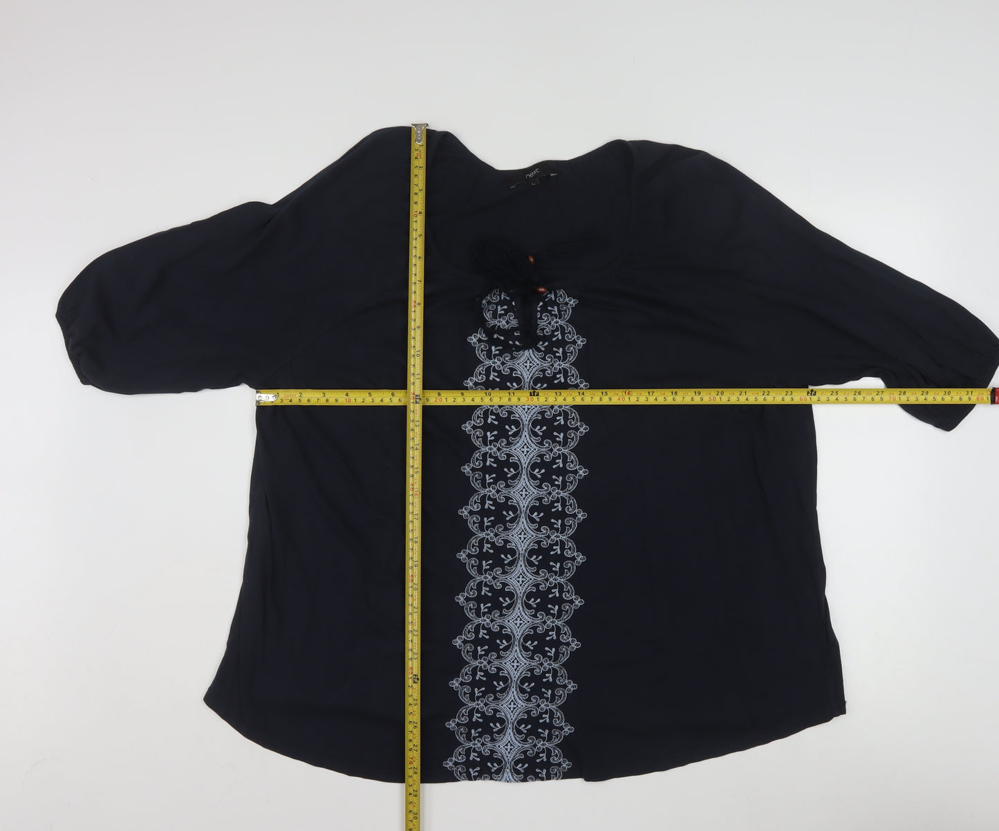 Next Women's Blue Embroidered Tunic Blouse Size 24 Cotton Modal