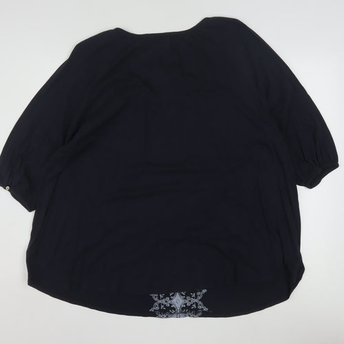 Next Women's Blue Embroidered Tunic Blouse Size 24 Cotton Modal